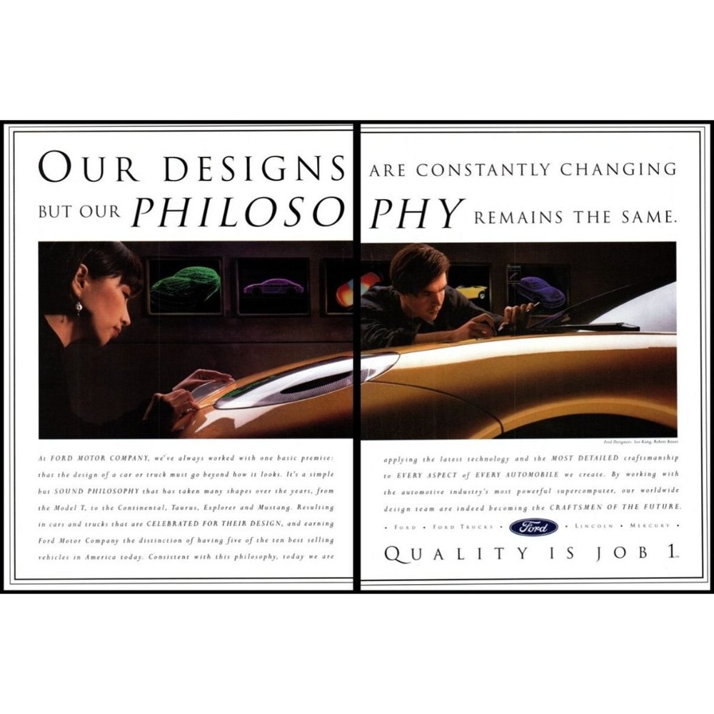 1995 Ford Motor Car Design Prototype 2 Page Vintage Print Ad Concept Wall Art